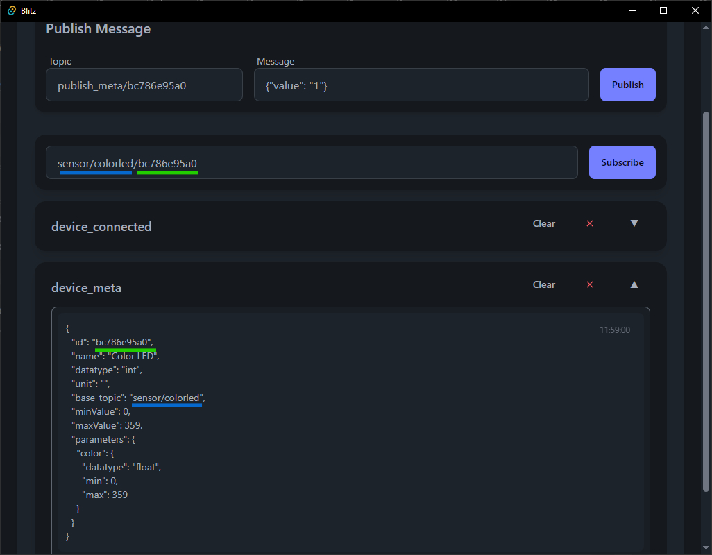 Subscribe to device value topic.